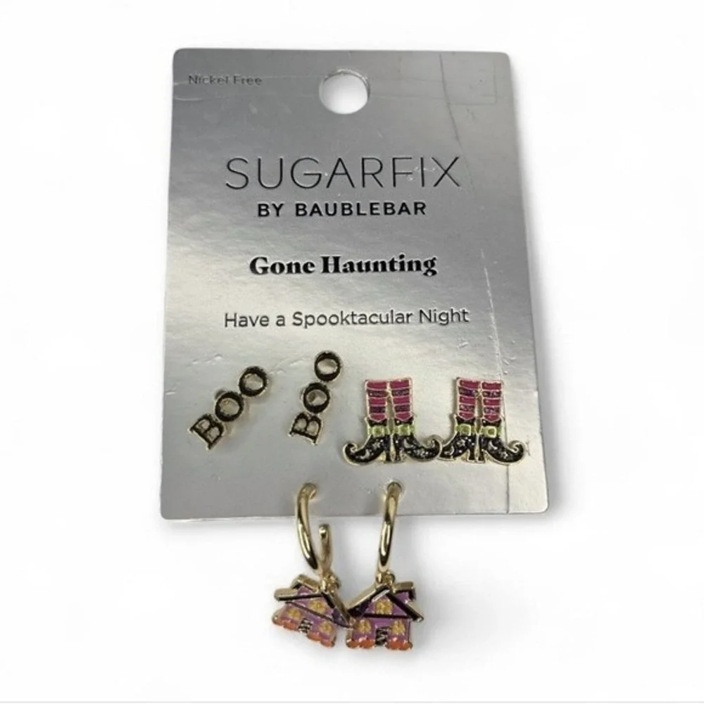 Baublebar Sugarfix Halloween Witch Boots Boo Sign Haunted House Earrings Set‎